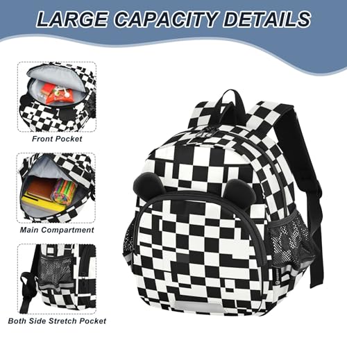 Black White Buffalo Check Plaid Toddler Backpack for Girls Boys,Preschool Kindergarten Backpacks B04039393