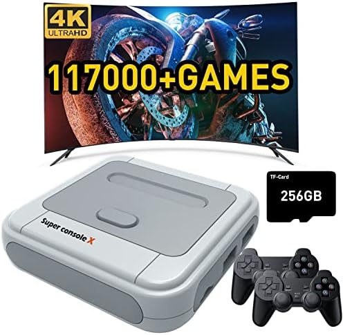 Kinhank Super Console X Retro Video Game Console Built in 117,000+ Games,Emulator Console Compatible with PSP/PS1/DC/ARCADE,Game Consoles for 4K TV HD Output,5 Players,LAN/WiFi,2 Gamepads(SX-256GB)