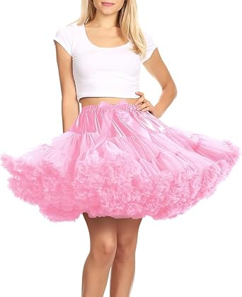 Womens Elastic Waist Chiffon Petticoat Puffy Tutu Tulle Skirt Princess Ballet Dance Pettiskirts Underskirt Pink