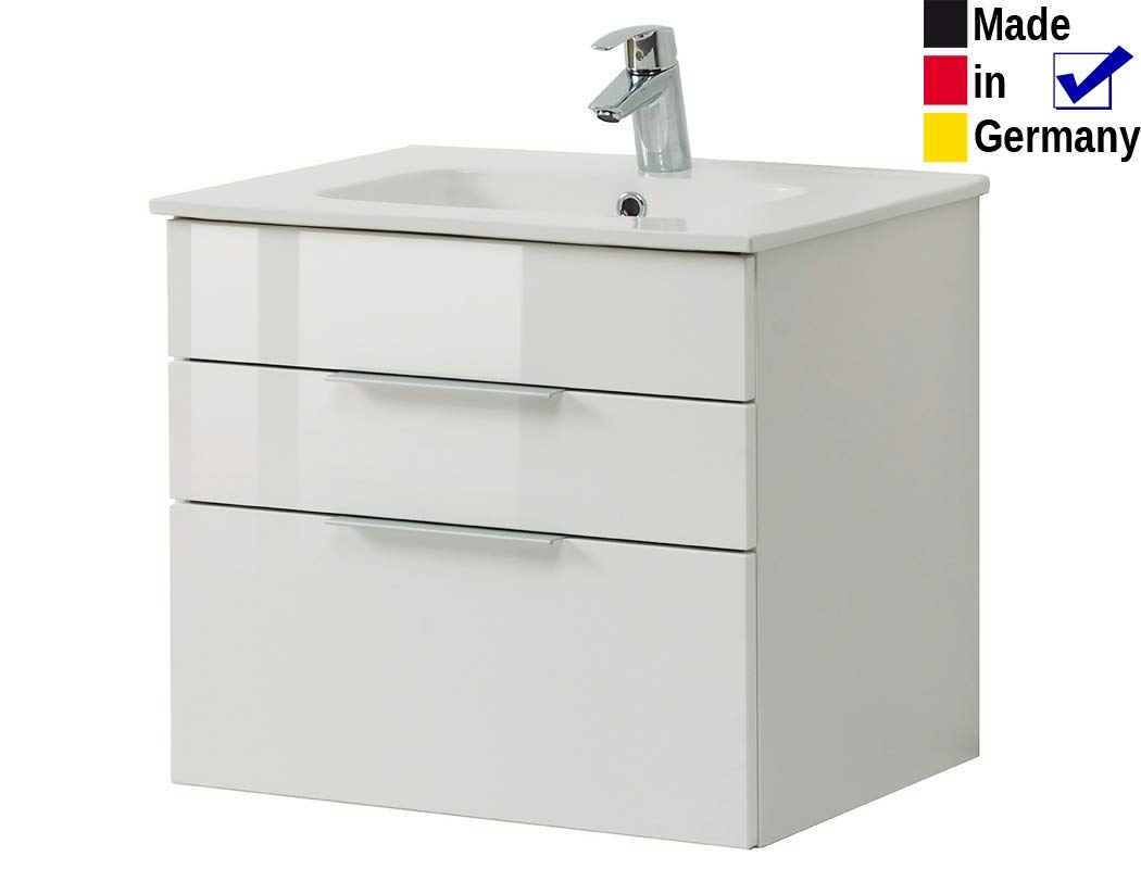 Badezimmer Badmöbel Set Paso 01 80 cm Waschbecken Hochglanz Weiß