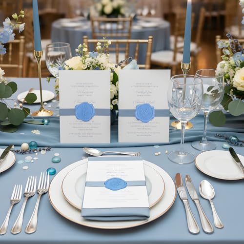60Pcs Wax Seal Stickers, Wedding Invitation Envelope Seal Stickers Adhesive Backed Dusty Blue for Baby Shower, Wedding, Party, Gift Wrapping (4 Leaf Styles) by WSICSE - Image 5