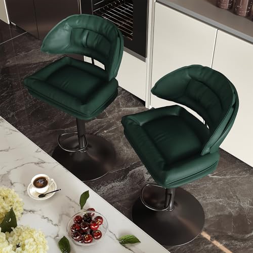 Nalupatio Modern Bar Stools Set of 2, Spacious Ergonomic Double-Layer Cushion Upholstered Swivel Bar Stools with Backrest, Adjustable for Kitchen Island,(Green)