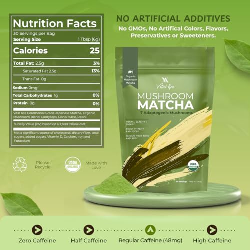 Polvo matcha con 7 hongos adaptogénicos orgánicos 30 porciones miniatura 2