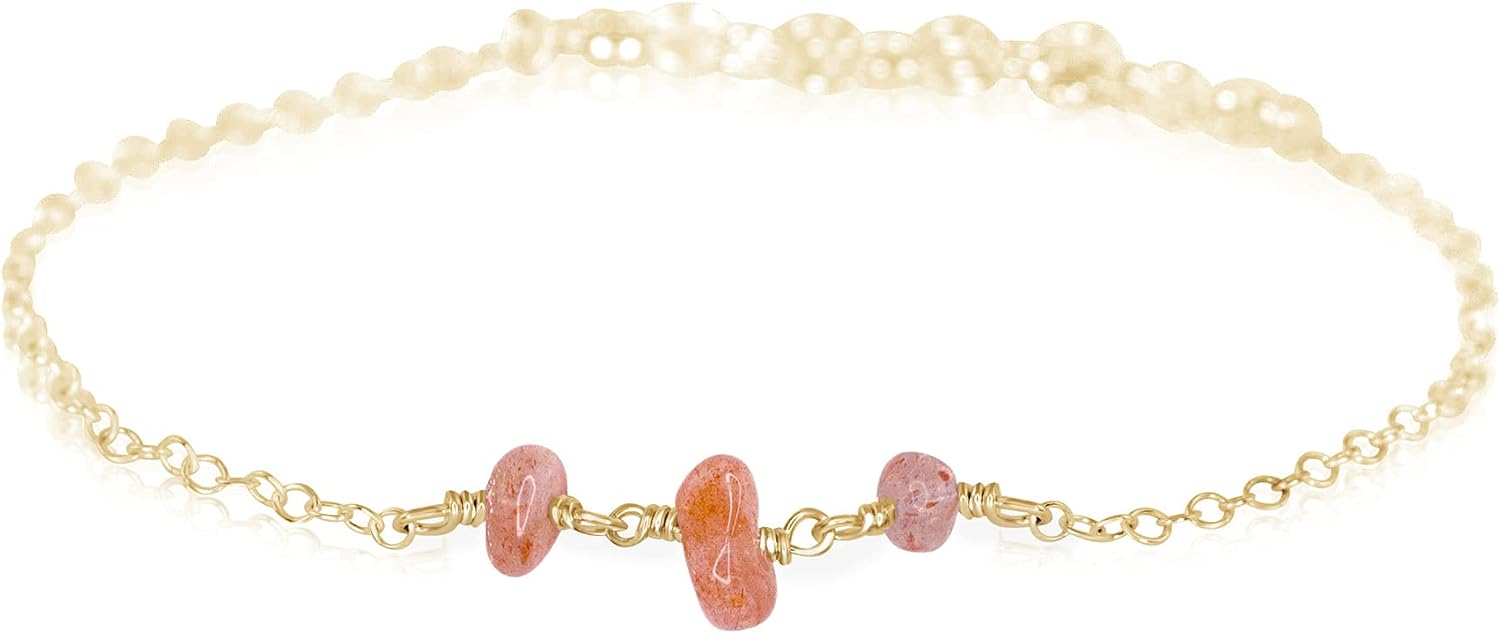 Sunstone Beaded Chain Bracelet in 14k Gold Fill