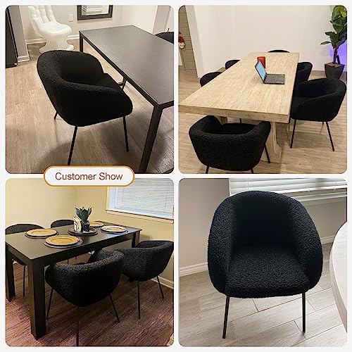 Onevog Upholstered Sherpa Dining Chair, Cozy Curved Back Dinner Chair Modern Boucle Teddy Chairs With Arms, Faux Wool Fleece Chair For Kitchen & Dining Room (Black) #TOP2
