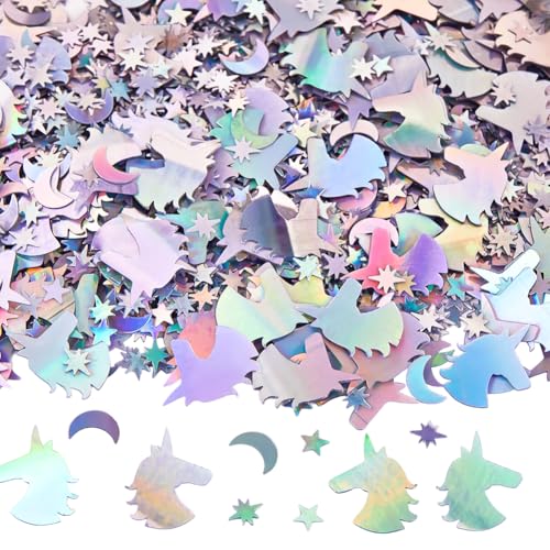 SUNNYCLUE 60~70G Stella Luna Glitter Unicorno Coriandoli Argento Plastica Iridescente Lamina Metallicas Tavoli Carta Paillettes Spargi Arte Laser Glitter per Halloween Compleanno Nozze Festa Decorazio