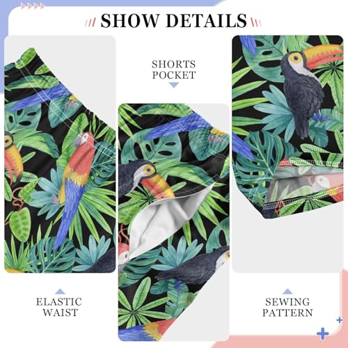 Parrot Palm Leaf Boys Long Pants Soft Trousers Elastic Waist Kids Lounge Bottoms with Pockets S-XL4
