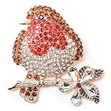 Robin Bird Brooch Redbreast Bird Badge Pins Christmas Rhinestone Enamel Red Robin Broach Gift for Women Boutique Plated Bird Brooch Pin with Sparkly Diamantes