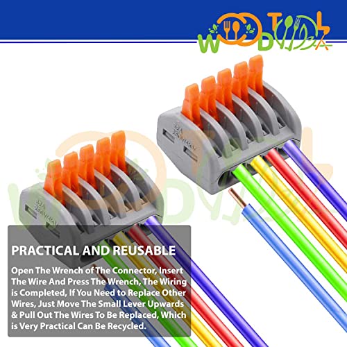 Image of Lever Wire Splicing Connectors - Push-in Electrical Connectors - 5 Port Quick Conductor - Splicing Connectors (4pcs, 5-Port, Orange)