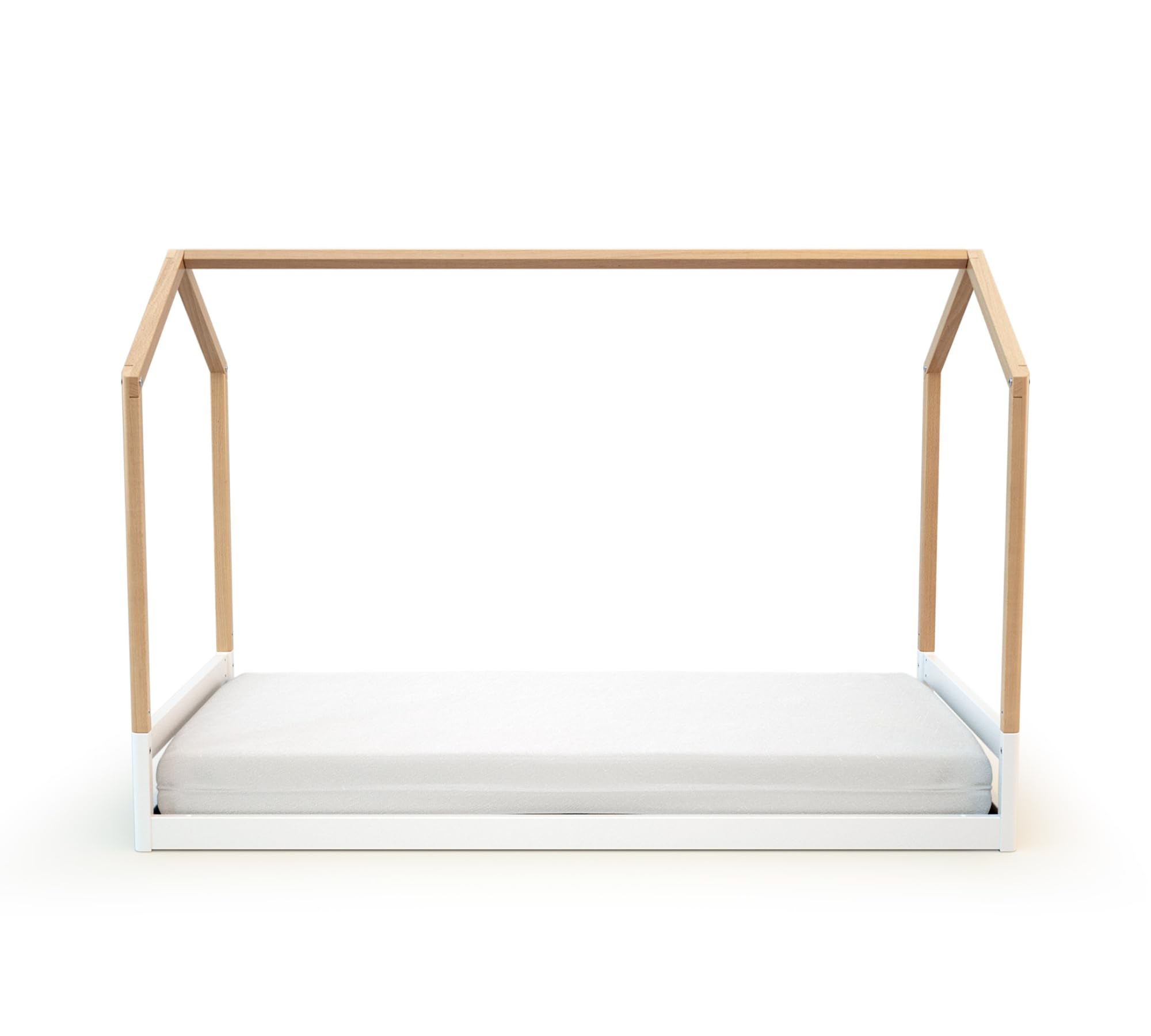 AT4 - Cuna bebé casita evolutiva CONFORT madera - Blanco/Haya Barnizada - 70 x 140-146 x 74,50 x 162,50 cm