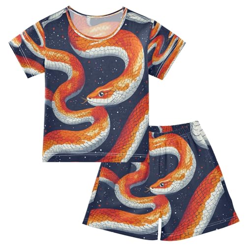 Pajama Sets Short Sleeve Watercolor Orange Snake Pattern Soft Cotton Summer Sleepwear 2 Piece PJS Size 5-14T