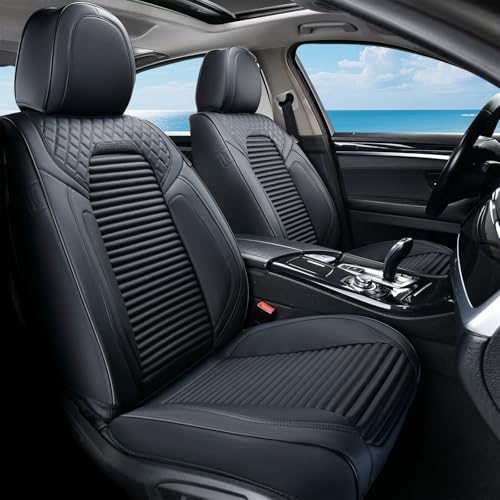 Image of Coverado Front Seat Covers, Black Nappa Leather Car Seat Covers, Black Seat Covers for Cars, Car Seat Protector Cushions Universal Fit for Most Sedans SUV Pick-up Truck