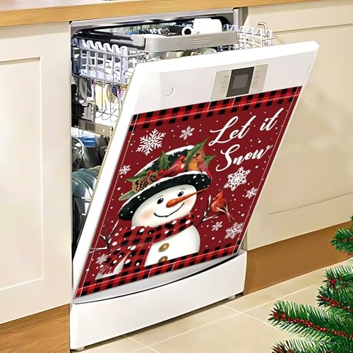 Image of Christmas Dishwasher Magnet Cover, 23x26In Let it Snow Snowman Dishwasher Magnet Sticker for Kitchen Decoration Funny Refrigerator Magnet Cover Fridge Panel Decal Refrigerator Magnet Cover
