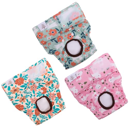 Image of CuteBone Dog Diapers Female Washable Small Medium Large 3 Pack Reusable Doggie Diapers Puppy Period Pants for Doggy Heat Cycle Peeing