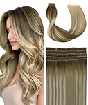 SURNEL Injected Tape in Hair Extensions 14 Inch Fading to Highlight Blonde Natural Real Hair Extension Upgraded Seamless Remy Invisible Skin Weft Straight 20 Pcs 30g(#3822-14)