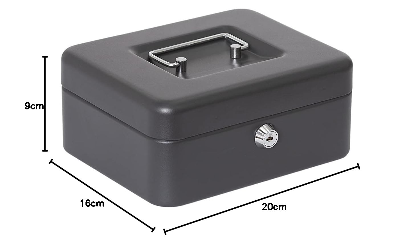 ARREGUI Elegant Cash C9624-EUR Caja Caudales con Llave para Contar y Transportar Dinero | Caja de Seguridad de acero con bandeja organizador de Monedas | Caja fuerte portatil 20 cm de ancho | Negro