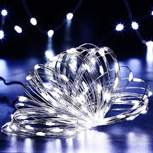 Geemoo 2 Pezzi Luci Esterno Solare 15M 150 LED, Catena Luminosa di Filo di Rame, Luci Stringa Energia Solare, 8 Modalità, Luci Natale Decorative per Giardino Natalizie Albero (Bianco)