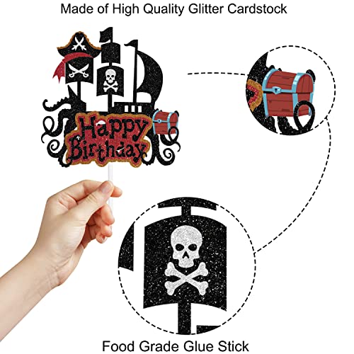 1 Pcs Skeleton Pirate Ship Cake Topper - Beware Of Pirates - Birthday Party Theme Treasure Hunt Set Sail Loot Treasure Octopus Boat Boys Birthday Party Decoration #TOP2