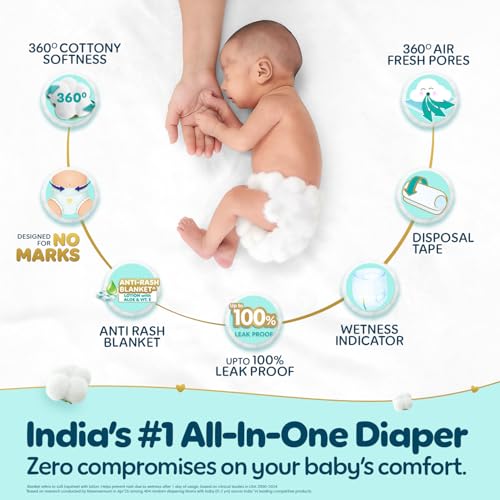 Image of Pampers Premium Care Pant Style Baby Diapers | Small (S size) | 70 Count | Voted India's Softest | All-in-1 with 360 Cottony Softness Diapers | 4-8kg