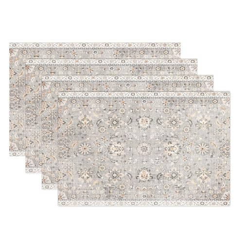 Snycler Table Runner Boho Table Runners Vintage Elegant Farmhouse Table Center Linen Decor for Home Dining Party Entrance (12x18 Inch ,Set of 4) Gray