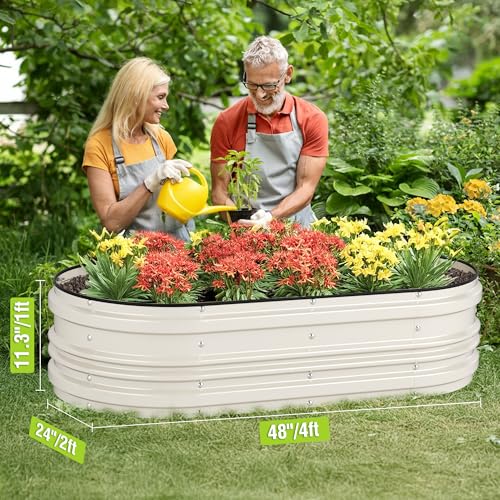 Image of WORKPRO 4x2x1ft Galvanized Raised Garden Bed Set | Rust & Corrosion Protection, Safe Edge, Easy Assembly Planter for Vegetables & Flowers, White