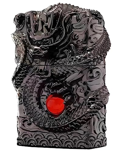 Dragon Candle Lighter - Vintage Portable Antique Reusable Windproof Soft Flame Trench Lighter for Collection/Decorative/Gift/Present (Black)