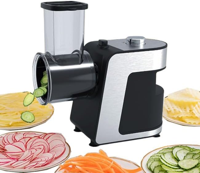 Electric Cheese Grater, 1000W Electric Grater for Fruit and Vegetables, with 5 Interchangeable Cones, Ideal for Cheese, Cucumber, Carrot