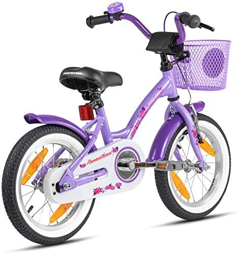 PROMETHEUS BICYCLES Rower dziecięcy od 4 lat rower dziewczęcy 14 cali, rower dla dziewczynek, rower dla dzieci z kółkami podporowymi, hamulec nożny w kolorze fioletowo-fioletowym