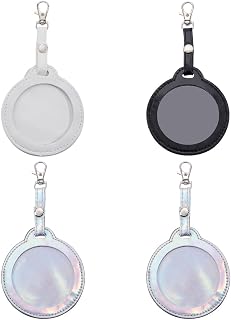 4 Colors PU Leather Bag Badge Holder Portable Clear Button Display Case Keychain with Clip Round Badge Protector Carabiner Waterproof Backpack Pendant Cover Keyring for Animation Peripheral