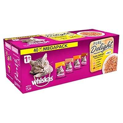 Whiskas Pure Delight wet cat food pouches, delicious and tasty poultry selection in jelly, 40 x 85 g, mega pack