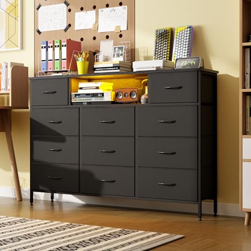 image for Fixwal Long Dresser for Bedroom with Charging Station and LED Lights, 