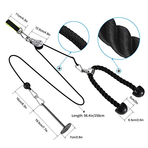 PELLOR Pulley Cable Machine Professional Muscle Strength Fitness Equipment Forearm Wrist Roller Training for LAT Pulldowns, Biceps Curl, Triceps Extensions Workout Straight Curved