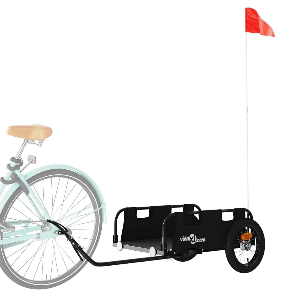 Fahrradanhänger Schwarz Oxford-Gewebe und Eisen, Fahrrad Anhänger, Lastenanhänger, Handwagen, Fahrrad-lastenanhänger, Lastenfahrrad 94164