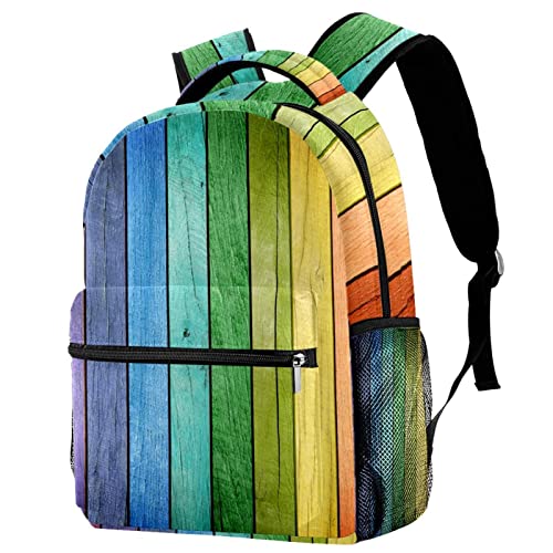 Sac à dos léger texture bois arc-en-ciel au design unique coloré