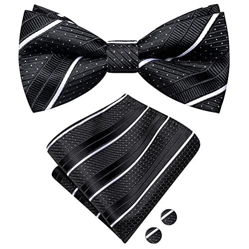 Image of Hi-Tie Bow Ties for Men Pre-Tied Pocket Square with Cufflinks Mens Bowtie Sets for Wedding Formal Party