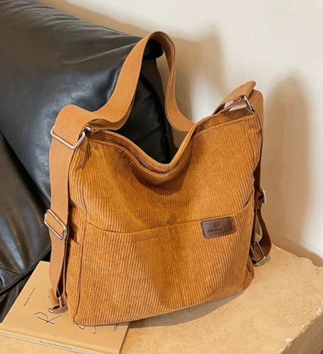 Image of Women's Large Capacity Crossbody Bag Corduroy Tote Purse Satchel Commute Hobo Bag Work Bags Backpack with Multi-pocket