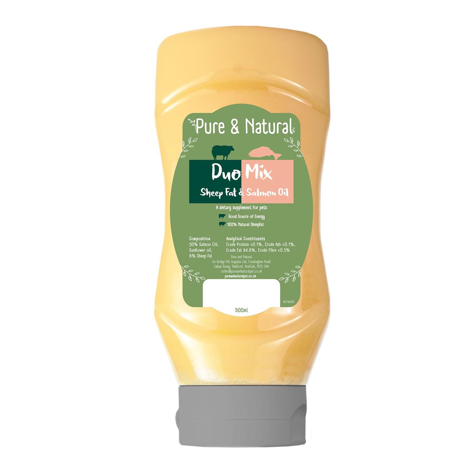 Pure & Natural Duo Sheep/Salmon Oil for Dogs & Cats, 500ml - Omega 3 Fish Oil for Dogs with Liquid Sheep Fat for Joint Health, Dog Food Topper, Weight Gainer & Coat Supplement for Dogs