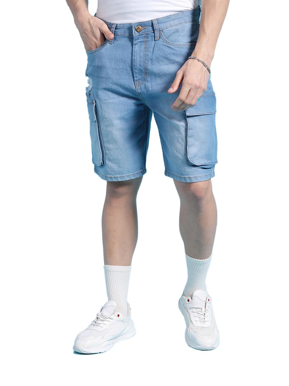 Men Relaxed Fit Printed Mid-Rise Denim Shorts