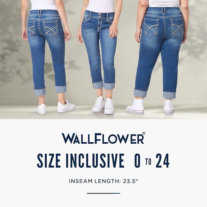 WallFlower Luscious Curvy 23.5” Mid-Rise Cropped Jeans for Women, Insta Stretch Denim Juniors Jeans - Image 7