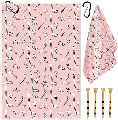 OffiEase Toallas de golf, accesorios deportivos para gimnasio, para bolsas de golf, hombres, mujeres y niños, con clip, 4 piezas de camisetas de golf (rosa)