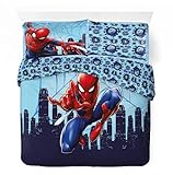 Parure Housse de Couette Spiderman en Coton 2 Personnes, Parure de lit Réversible 240x220 cm, 2 Taies d'oreiller 65x65 cm, 100% Coton (Parure Spiderman)