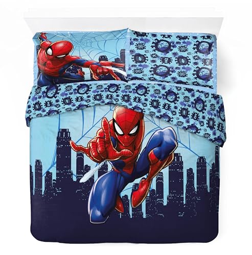 Parure Housse de Couette Spiderman en Coton 2 Personnes, Parure de lit Réversible 240x220 cm, 2 Taies d'oreiller 65x65 cm, 100% Coton (Parure Spiderman)