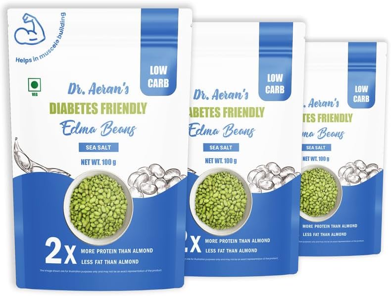 Diabetes Friendly Edma Beans Sea Salt(Pack of 3)|Dried & Roasted|Lightly Salted|Easy Blood Sugar Control|Protein Rich & Low Carb Vegetarian & Vegan Snack|Soy Product|Fiber Rich,300 Gram