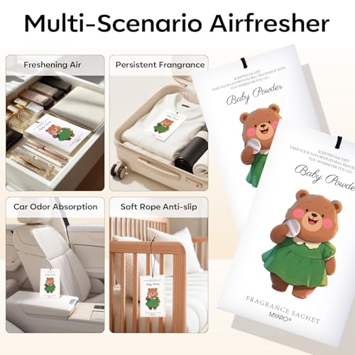 Image of MYARO 12 Packs Baby Powder Scent Sachets Room Air Freshener for Closet Drawer Clothes Storage Small Space Odor Eliminator