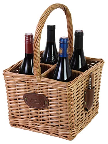 Les Jardins de la Comtesse - Panier Porte-Bouteille en Osier Naturel - Boisson/Vin/Champagne/Eau/Soda - 4 Compartiments - Accessoire Pique Nique - Vendu avec...