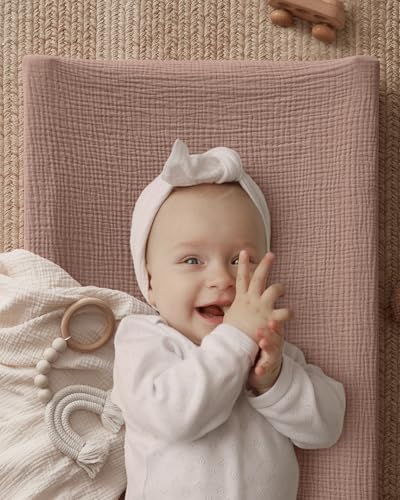 Image of Blissful Diary Muslin Changing Pad Cover for Baby Girls, Ultra Soft Breathable Cotton, Baby Diaper Change Table Pad Covers, 2Pack (Checkered Pink & Dusty Pink)