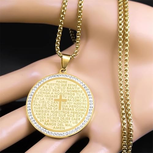 Collier homme gravé de la prière Notre Père avec croix géométrique
