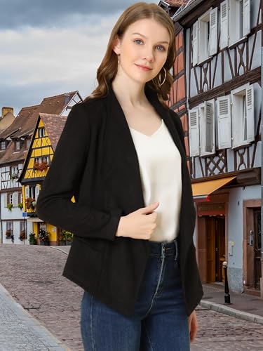 Image of Allegra K Women Faux Suede Jacket Lapel Draped Open Front Cardigan Casual Trendy Suede Blazer
