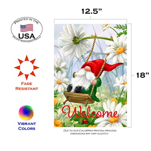 Toland Home Garden 1112626 Welcome Swing Gnome Spring Flag 12X18 Inch Double Sided Spring Garden Flag For Outdoor House Daisy Flag Yard Decoration #TOP1