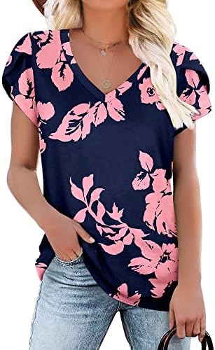 KUOTAI V Neck T Shirts for Women Casual Summer Short Sleeve Tops(Rose Silhouette, Small)